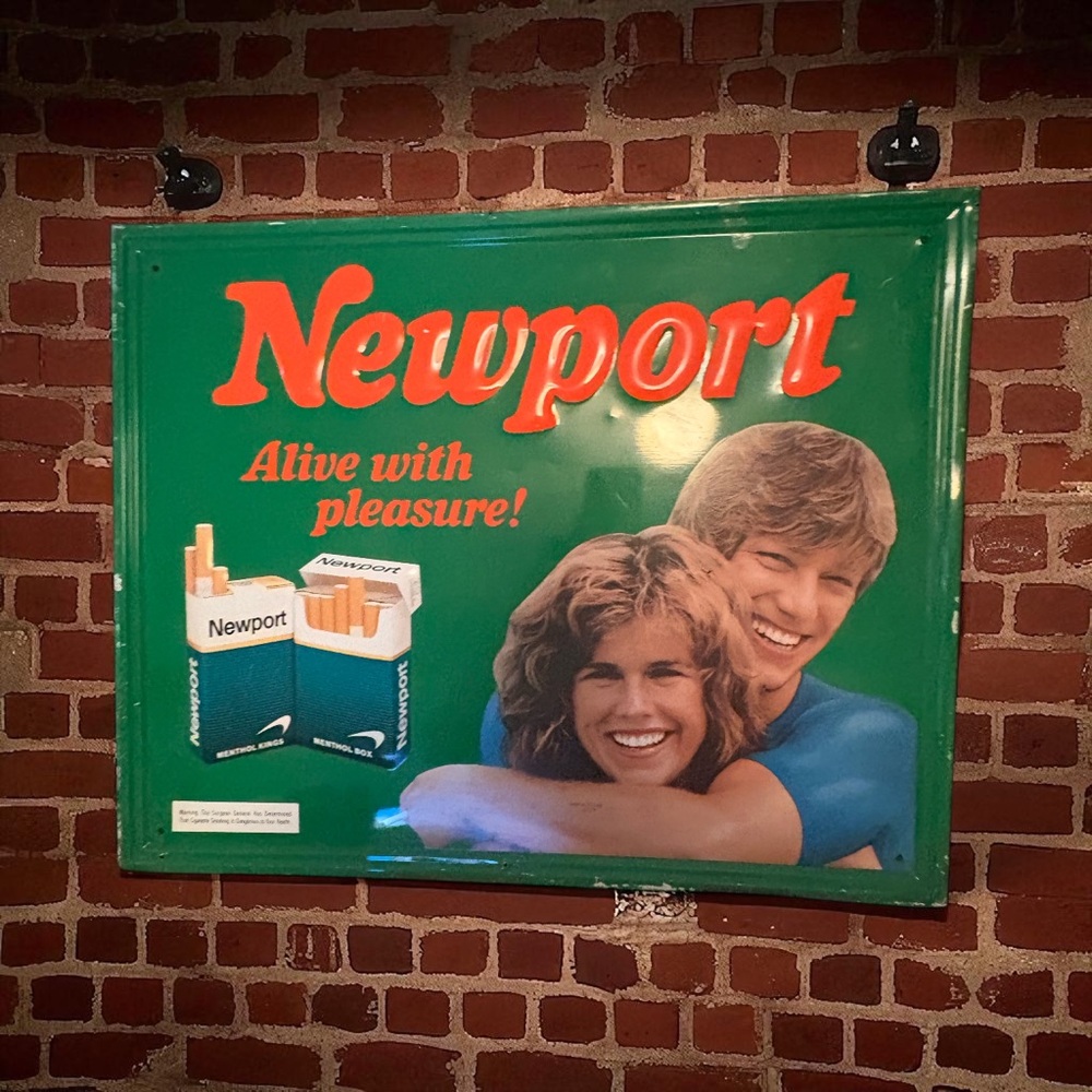 Vintage 80s Newport Cigarette Menthol Metal Smokeing Advertising Sign Wall Decor